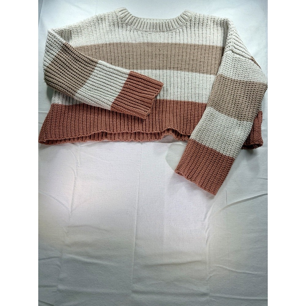 Moon & Madison Multicolored Sweater Crop Top Pull Over Crochet Knit Size Small